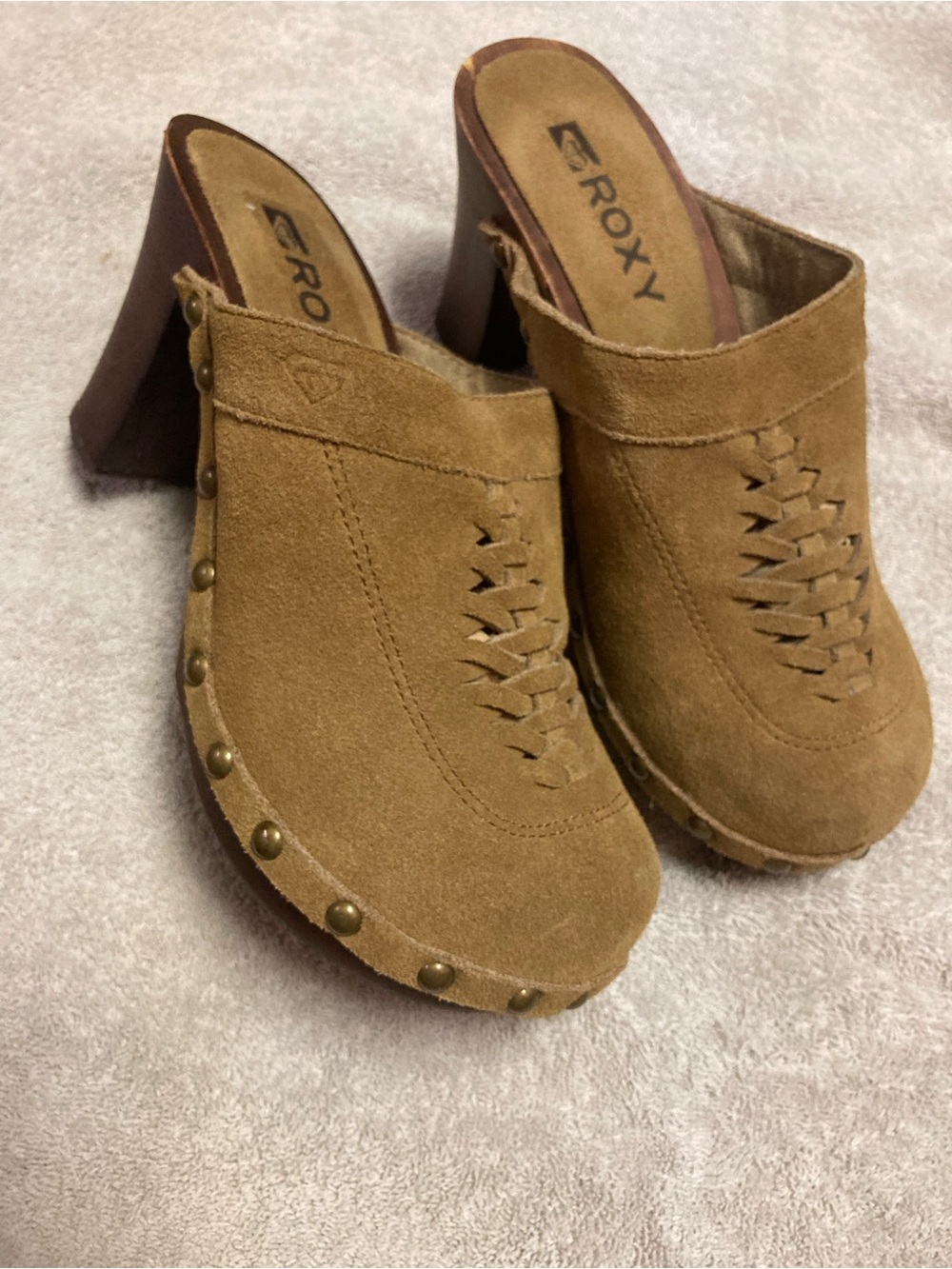 Roxy Brown Suede Studded Clog Mules